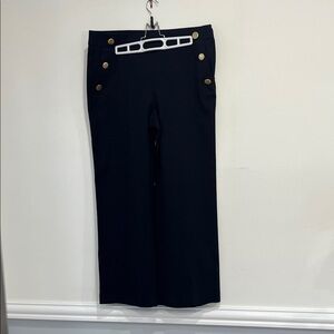 LOFT Black Wide-Leg Pants with Gold Buttons